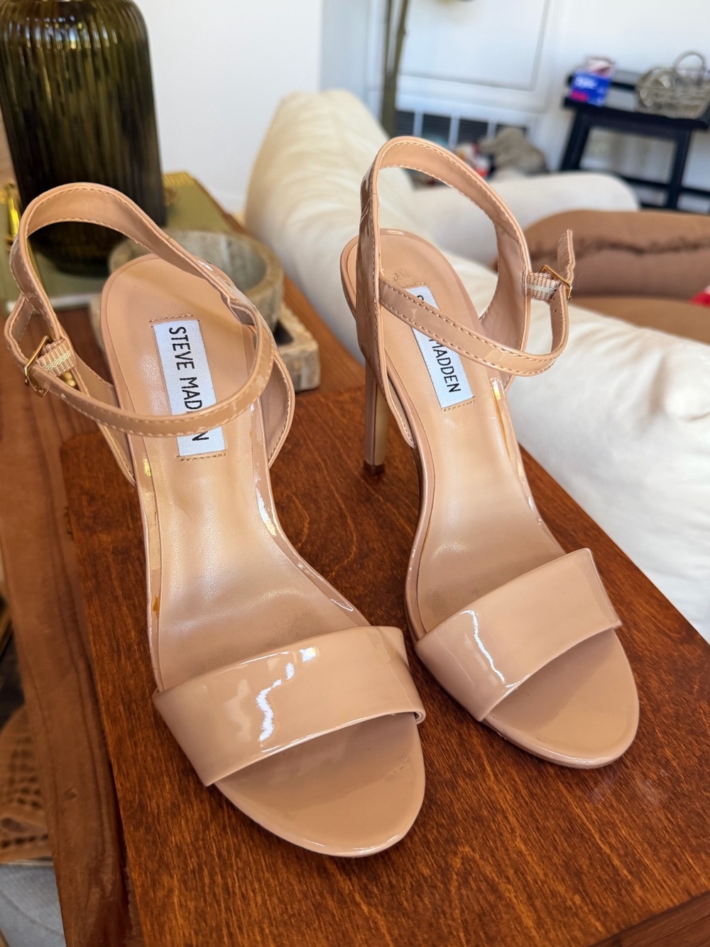 Steve Madden Nude Patent Leather Look Ankle Strap Stiletto Heels Women’s 6.5